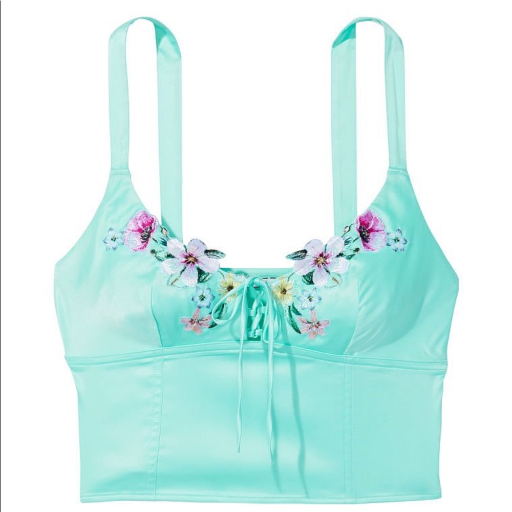 VS Floral Embroidered Satin Crop Top